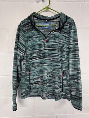 chubbies Men's Teal and Gray Striped Quarter-Zip Sweater